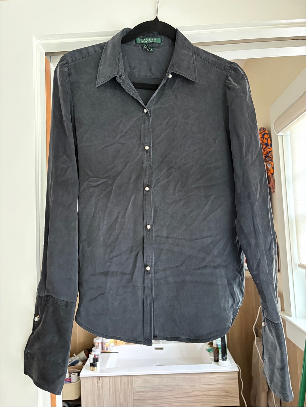 Ralph Lauren Washed Silk Pearl -Button Women's Blouse